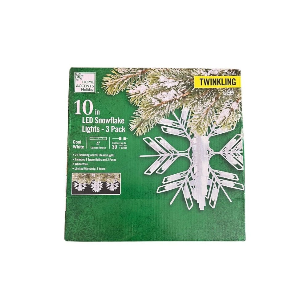 NEW!! Home Accents Holiday 10" LED Snowflake Lights 3 Pack Twinkling Cool White